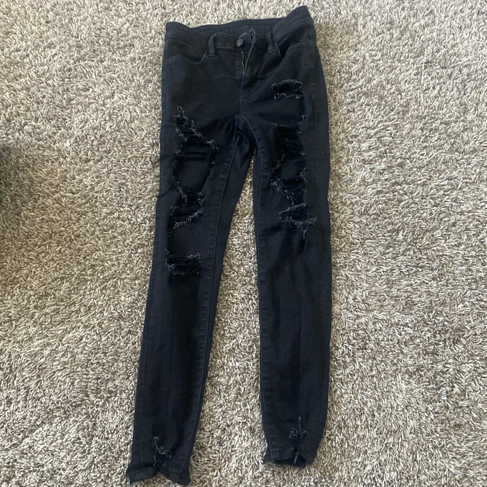 American eagle black high rise ripped skinny jeans
